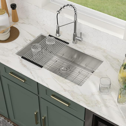 Logmey 36 Inch Undermount Kitchen Sink - 36x19 SS304 Stainless Steel Sink 16 Gauge Single Bowl Handmade Kitchen Sinks with Assembly