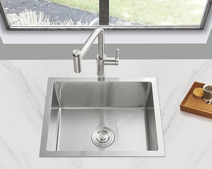 MENATT 24-inch Undermount Kitchen Sink, SUS304 Stainless Steel Handmade Single Bowl Kitchen Sink with Sink Strainer, 24"x18"x9" (Brushed)