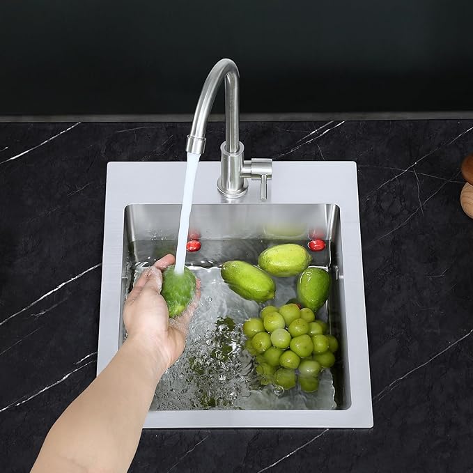 ROVOGO 13 x 18 Inch Drop-In Bar Sink, 304 Stainless Steel Single Bowl Kitchen Prep Sink with Faucet Hole, 6-Inch Depth Small Sink for RV, Basement & Wet Bar, Includes Drain Assembly - Brushed Finish