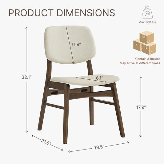 KISLOT Wooden Dining Chairs Set of 6, Upholstered Modern Dining Room Chairs, Mid Century Solid Oak Wood Kitchen Chairs for Living Room, Restaurant, Farmhouse (Cream Fabric & Walnut Color)