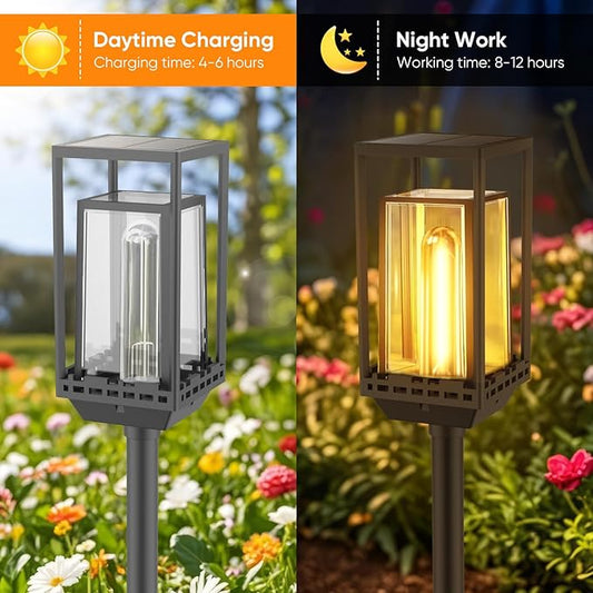 4 Pack Solar Pathway Lights Outdoor,IP65 Waterproof - Bright Outdoor Solar Lights for Yard,Auto On/Off Pathway Lights Solar Powered,Solar Path Lights for Walkway Driveway Garden