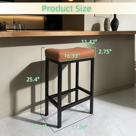 Monhey 24 Inch Bar Stools Set of 2 - Counter Height Bar Stools with Soft Leather Seat, 300LB Heavy Duty Backless Padded Barstool Chair Easy Assembly for Modern Kitchen Island Counter (Dark Orange)
