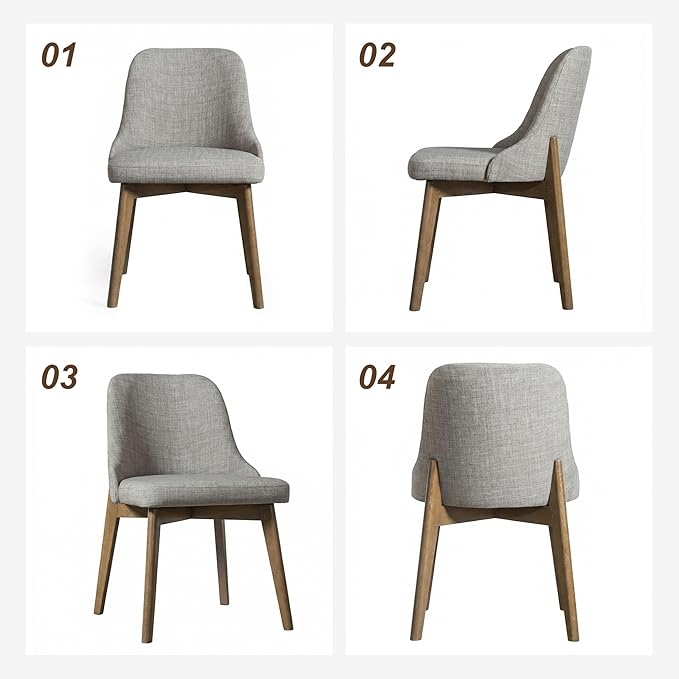 Casaphoria Set of 2 Dining Room Chairs, Mid Century Modern Accent Chairs with Cushioned Seat and Weathered Oak Wood Legs, Light Grey Fabric Dining Chairs for Kitchen, Bedroom, or Office Use