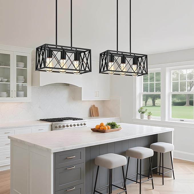 Black Plug in Pendant Light,3-Light Dining Room Light Fixture Over Table,Plug in Ceiling Light for Kitchen Sink,Industrial Metal Kitchen Pendant Lighting Over Island.