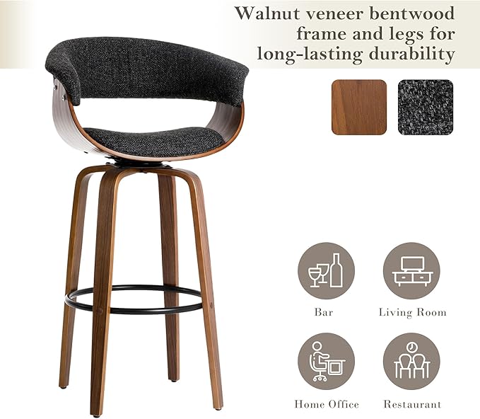 Glitzhome Bar Table and Chairs, Gray Fabric Adjustable Swivel Bar Stools Set of 2, Square Rustic Cocktail Pub Table for Kitchen Island Bistro Office Living Room Dining Room Small Space Restaurant