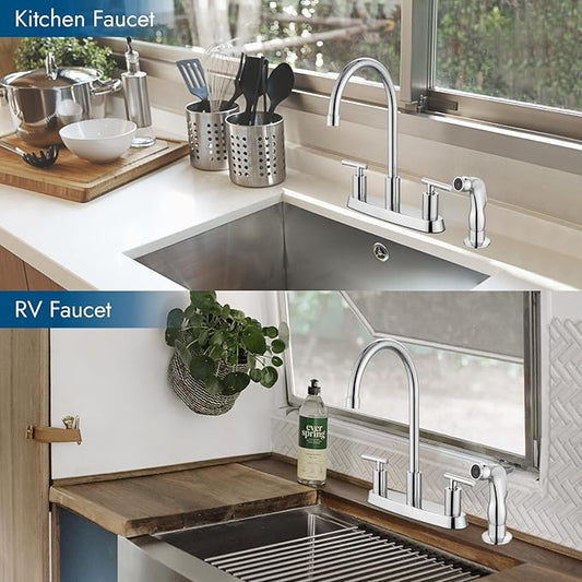 Kitchen Faucets, High Arc 360°Rotating Spout Kitchen Sink Faucet, 2 Handle 8 Inch Centerset RV Kitchen Faucet with Supply Lines, 3 or 4 Hole Kitchen Faucet with Side Sprayer, Polish Chrome
