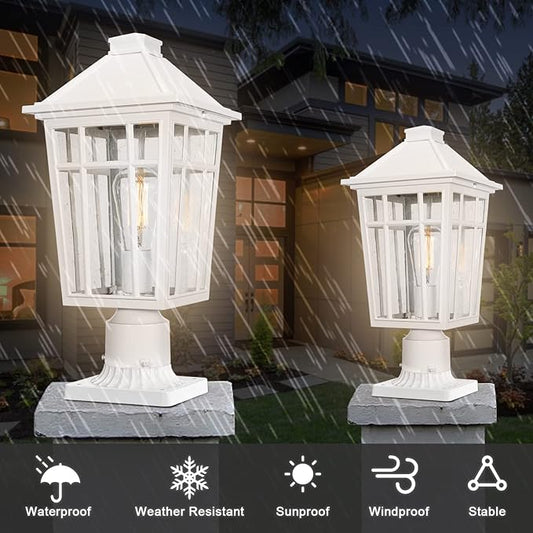 Darkaway Large Outdoor Post Lights Lamp Post Light Fixture, 17inch Waterproof Aluminum Post Lamp with Glass, Fence Deck Lighting for Garden, Patio, Pathway (Large,White)