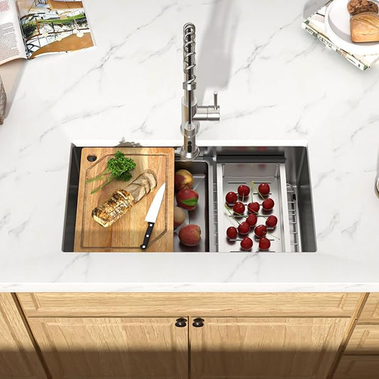 30 Inch Undermount Kitchen Sink, 16 Gauge 304 Stainless Steel Single Bowl Workstation Sink with Cutting Board, Colander, Wash Basin, Drying Rack & Bottom Grid #TLU-0030