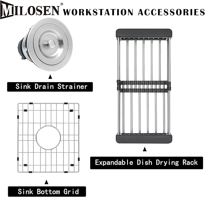 MILOSEN Black Bar Sink, 13×15 Inch Small Undermount/Drop in Black Wet Bar or Prep Sink, 9 Inch Deep Granite Composite Outdoor RV Single Bowl Basin with Accessories, Small Quartz Camper Sinks