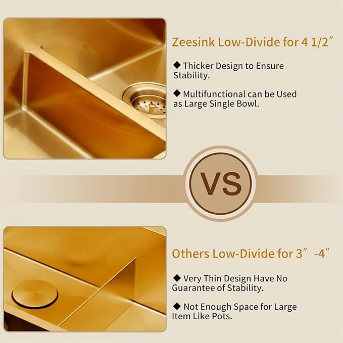 32 inch Double Bowl Kitchen Sink,Gold Undermount Kitchen Sink 32 X 18 inch,16 Gauge Stainless Steel Undermount Sinks,Special Low-Divide Design