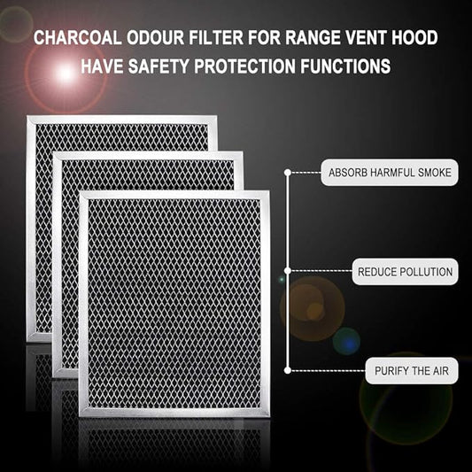 97007696 Range Hood Filter Charcoal Odour Filter for Range vent hood by Cenipar (8 3/4" X 10 1/2" X 3/8")-3 Pack