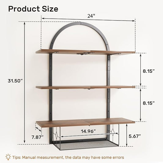 XLHOMO Floating Shelf for Wall- 31.5"x 24" 3+1 Tier Floating Shelves with Basket for Bathroom, Living Room,Bedroom and Kitchen Rustic Brown