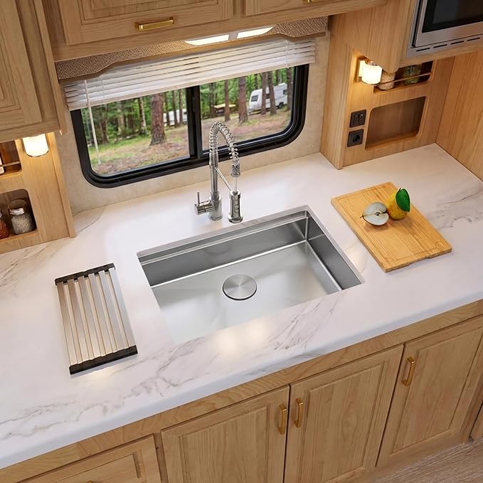 Undermount Kitchen Sink, 23" x 18" x 6" Single Bowl Workstation Sink with Accessories, 16 Guage T-304S Stainless Steel ADA-Compliant kitchen Sinks, 6 Inch Deep RV Kitchen Sink