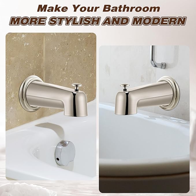 Dreyoo 7 Inch Tub Spout (Universal Fits 1/2" Copper Pipe, 1/2" IPS and 3/4" IPS), Bathroom Bathtub Faucet with Adapters and Hex Wrench(Brushed Nickel,With Diverter)
