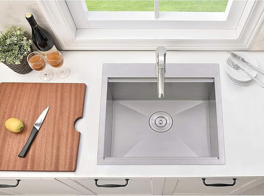 Drop In Kitchen Sink, 21x20 Inch Bar Sink Workstation Stainless Steel Outdoor Topmount Small Sinks, 16 Gauge Single Bowl Kitchen Sinks for Laundry Office Wet Bar Prep RV Yard with Accessories