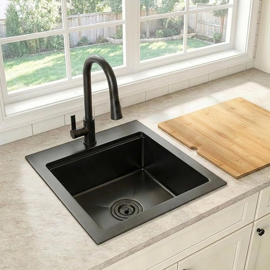 Drop In Black Bar Sink 17 X 19 inch,Small RV Sink,16 Gauge Stainless Steel Bar & Prep Sinks for Wet Bar Area