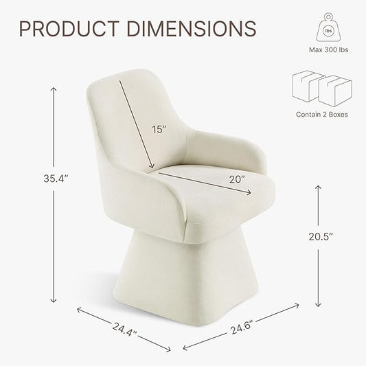 KISLOT Swivel Dining Chairs Set of 2, Mid Century Modern Chairs Fabric Upholstered Armchair with Armrest & Ergonomic Backrest for Dining Room, Kitchen, Bedroom, Living Room, Linen, 2 Boxs