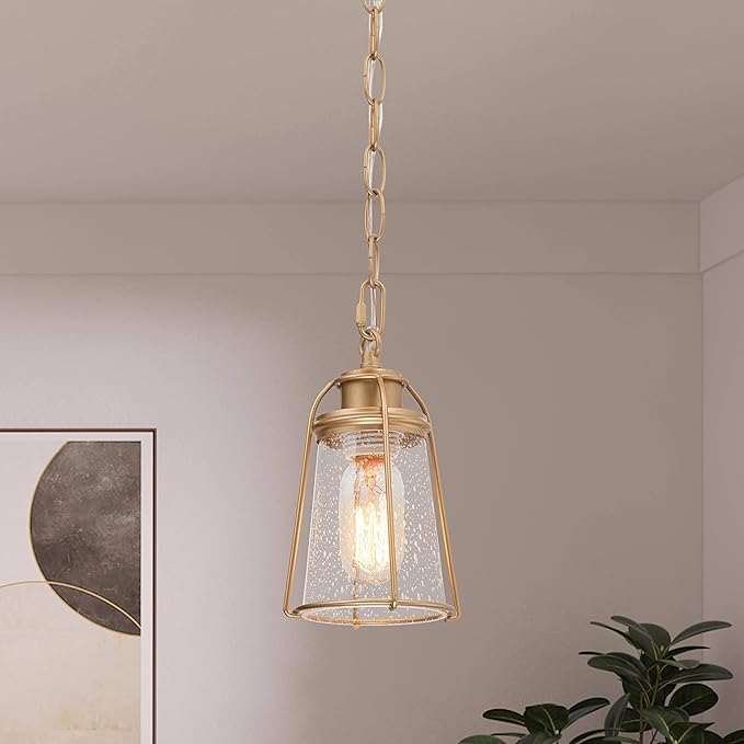 classy leaves Gold Pendant Lights, Modern Pendant Lighting Kitchen Island with Seeded Glass Shade, Hanging Light Fixtures for Foyer, Hallway, Entryway, Dark Gold Finish