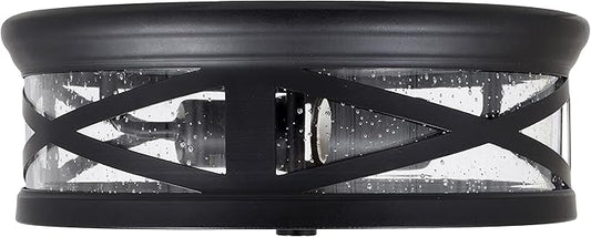 Sylvania Wellesley Vintage Drum Light Fixture, Antique Black Metal and Seeded Glass, 2 Dimmable 60W LED A19 Bulbs Included (60063)