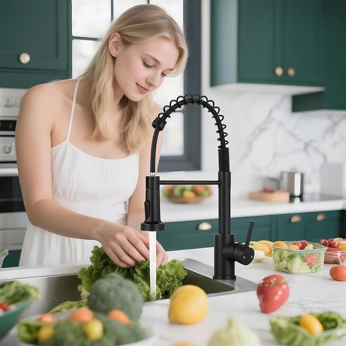 Kitchen Faucet with Pull Down Sprayer 1 Handle Pull Out Spring Sink Faucets 1 Hole Or 3 Hole Stainless Steel (Matte Black)