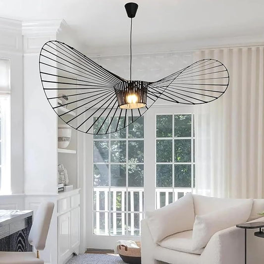 Modern Black Woven Chandelier, 62.99" Farmhouse Coastal Hat Pendant Light Fixtures Matte Black Handwoven Shade Boho Pendant Hanging Lamp for Kitchen Dining Room Bedroom Foyer Hallway
