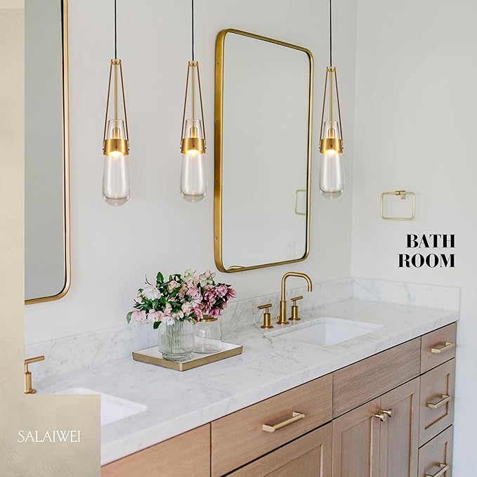Raindrop Pendant Light Fixtures, Brass Glass Pendant Lighting, Teardrops Gold Hanging Light Clear Solid Glass Pendant Light Modern Chandeliers for Dining Room Porch Corridor Living Room