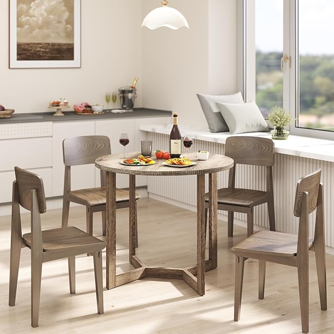 Giantex 36" Round Dining Table for 4, Kitchen Table with Wing-Shaped Base, Wood Grain Tabletop, 220Lbs Capacity, Coffee Tables for Dinette, Dinner, Dining Room, Living Room, Restaurant (Oak)