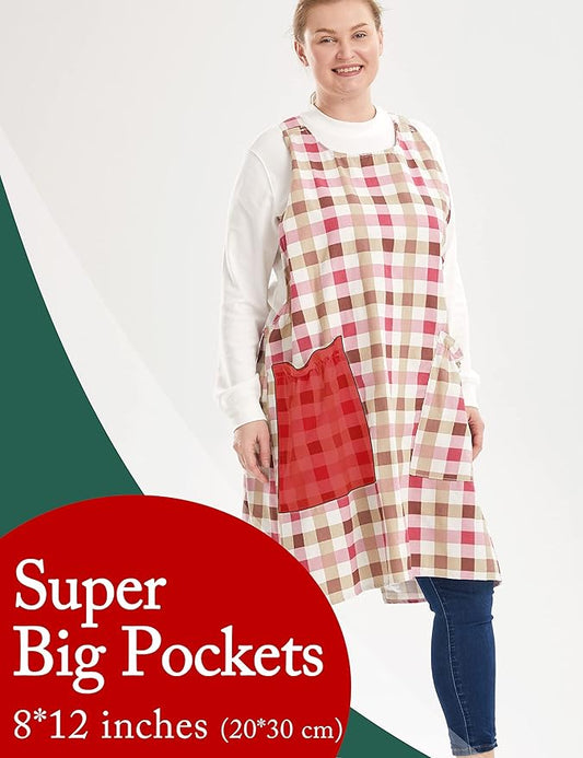 Big Plus Size Aprons for Women with Pockets Cotton Linen Baking Kitchen Cooking