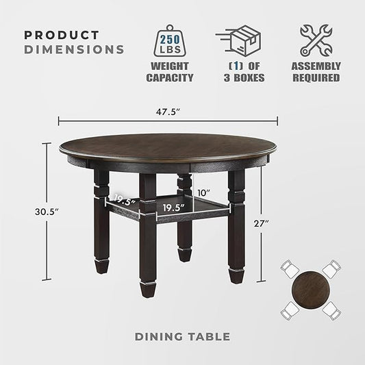 Lexicon Braun 5 Piece Dining Table Set, Dining Room Set for 4, Including 1 Round Kitchen Table with Storage Shelf and 4 Beige Fabric Upholstered Chairs, Brown/Black