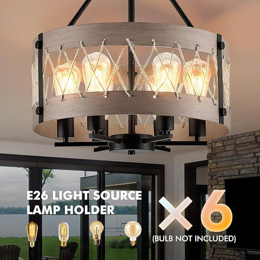 A Million D20'' Farmhouse Chandelier, 6-Light Adjustable Dining Room Light Fixture Kitchen Island Lighting, Rustic Drum Chandelier Hanging Lights for Entryway Foyer Bedroom Living Room