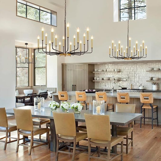 Black and Gold Chandelier, 16-Light Farmhouse Chandelier for Dining Room Lighting Fixtures Hanging, Industrial Modern Chandeliers for Dining Room Living Room Foyer Entry Staircase Kitchen