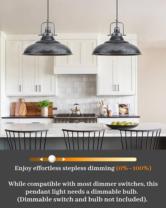 16 Inch Large Pendant Lights Kitchen Island, Black and Silver Pendant Light, Vintage Farmhouse Pendant Light, Island Pendant Lights for Kitchen Island, Dining Room (1 Pack)