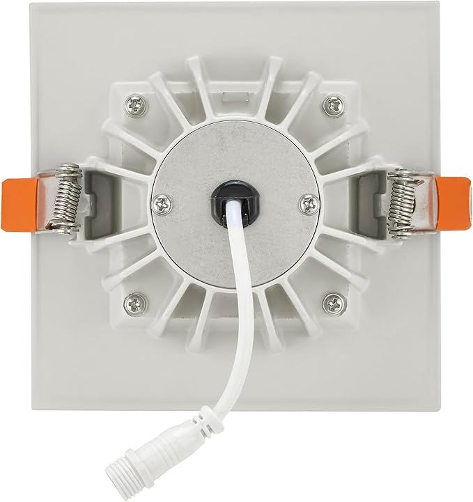 Maxxima 4 in. Ultra-Thin Recessed Anti-Glare LED Downlight, Canless IC Rated, 5 Color Temperature Selectable 2700K/3000K/3500K/4000K/5000K, Dimmable Square Stone Gray Trim, 90 CRI