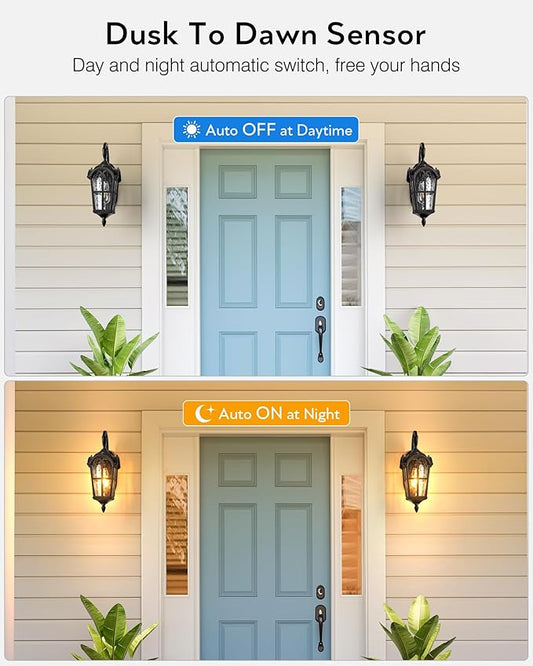 VIANIS Outdoor Lights for House, Black Dusk to Dawn Outdoor Lights with Gold Trim, 2-Pack Modern Outside Wall Light, Coach Lighting for Garage with Ripple Glass, Aluminum Waterproof and Anti-Rust