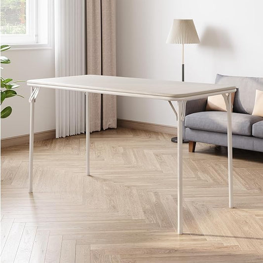 IDEALHOUSE Folding Table, Portable Folding Card Rectangle Table with Sturdy Metal Frame, PU Leather Upholstered Foldable Table, for Dining Room, Living Room, Office, Camping, Brige
