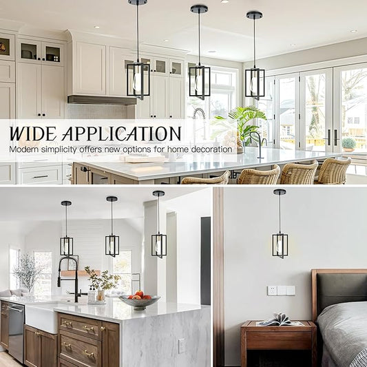 Black Pendant Lights Kitchen Island, Industrial Hanging Light Fixture with Durable Metal Shades, 1 Pack Kitchen Island Lighting for Dining Table, Entryway, Restaurant