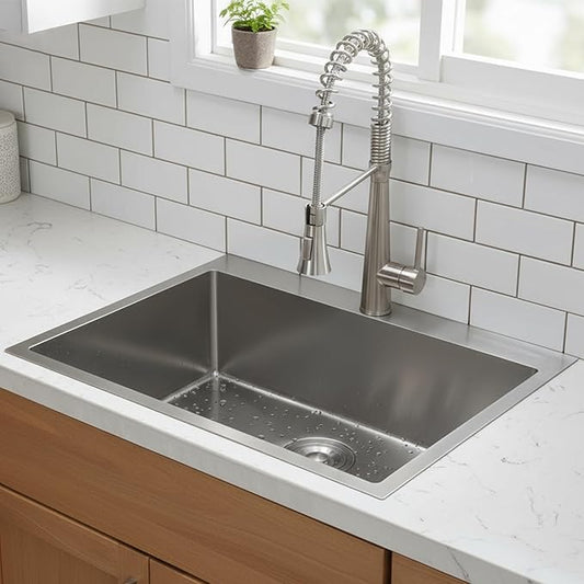 20 x 16 Drop In Kitchen Sink, Stainless Steel Top Mount Drop In Single Bowl Bar Wet Prep RV Outdoor Kitchen Sink 16 Gauge Brushed Nickel
