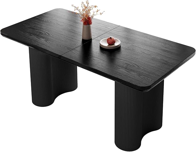 Miuuod 63" Black Dining Table for 4-6 People Large Rectangular Kitchen Table Modern Wood Dining Room Furniture Farmhouse Table for Living Room Home Office Workspace Easy Assembly