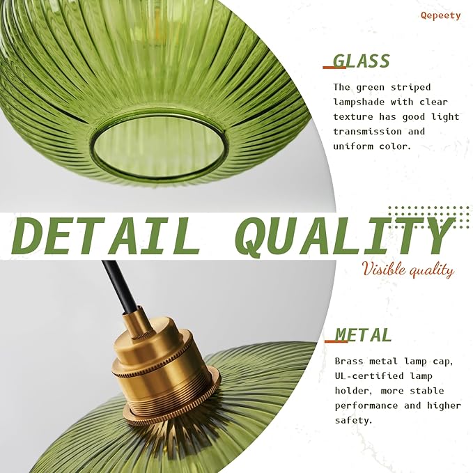 2 Pack Mid Century Modern Green Glass Pendant Light Fixture Brushed Gold Pendant Lights Kitchen Island Adjustable Globe Pendant Lighting for Bedroom Dining Room Entryway