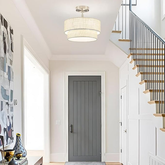 Semi Flush Mount Ceiling Light - 12.6in Diameter, Fits Flat & Sloped Ceilings, 3-Light E26, Dimable 3-Color Temp, ETL Listed, Modern Farmhouse Lighting for Entryway, Hallway, Kitchen