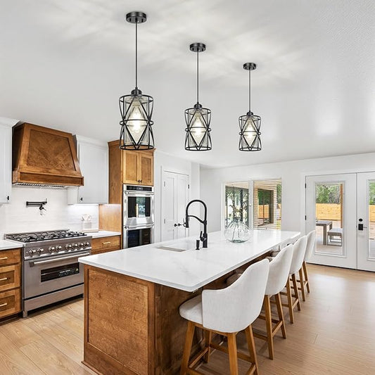 Black Pendant Lights Kitchen Island, Pendant Light with Clear Glass Shade, Modern Kitchen Lights, Hanging Light Fixture for Kitchen Island, Foyer, Dining Room, Entryway