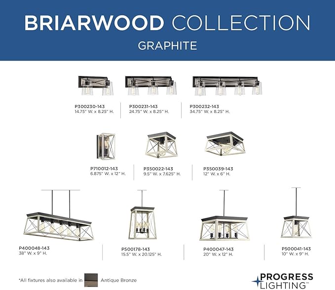 Progress Lighting P500178-143 Briarwood Collection Four-Light Hall and Foyer, Graphite