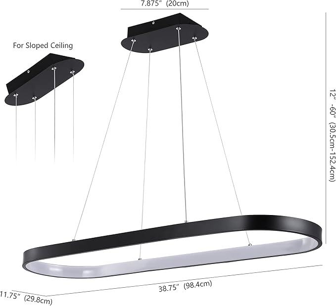 JONATHAN Y 38.75" Black 1-Light Iron Linear Integrated LED Pendant, Modern Bohemian Oval Ring Chandelier for Dining Room, Kitchen Island, Minimalist Dimmable Fixture JYL7120A