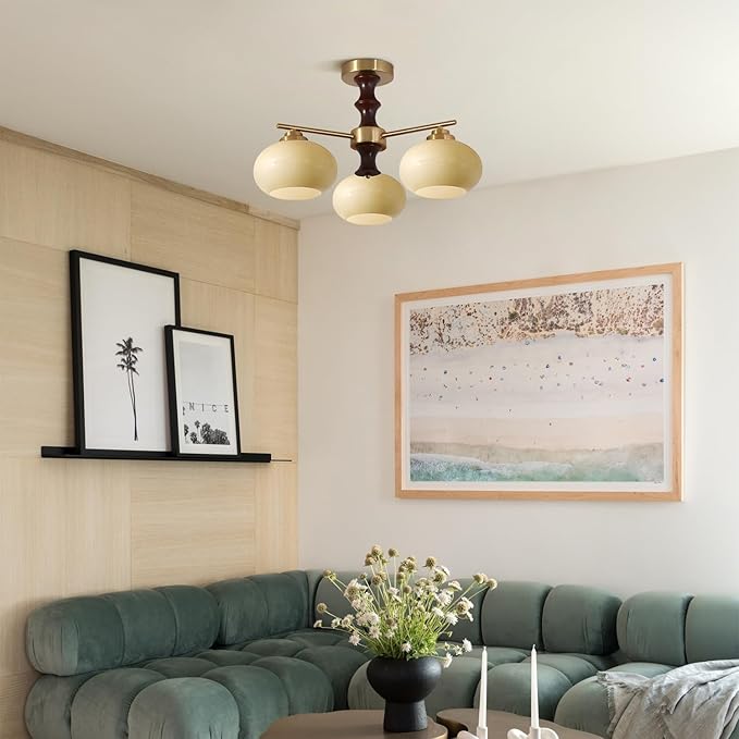 KCO Lighting Vintage Kitchen Flush Mount Ceiling Light 3 Globe Light Fixture Farmhouse Wood Sputnik Chandelier Brass Gold Hallway Ceiling Light Fixtures