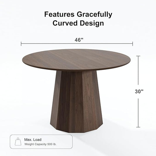 Casaphoria 46" Round Dining Table, Modern Wood Kitchen Table with Cone Shaped Strip Polygonal Base for Living Room & Dining Room, Easy Assembly Farmhouse Furniture for 4-6, Walnut