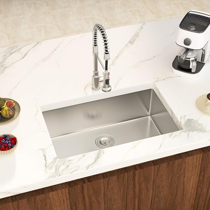 28 Inch Undermount Kitchen Sink Single Bowl 18 Guage Stainless Steel 28"x18"x9" Deep Under Counter Kitchen Sinks Basin R10 Round Corners Handmade Sink