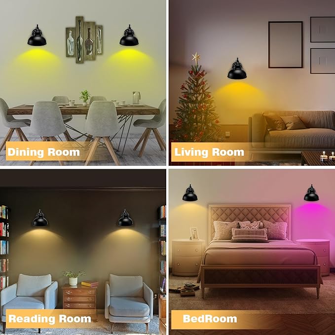 Wall Sconces Battery Operated โ Rechargeable Wall Lights with Remote Control Dimmable Auto Timerโ13 Colorfuls Changeable to Elegant Touch Wall Lamp for Bedrooms Living Rooms Game Rooms Hallways
