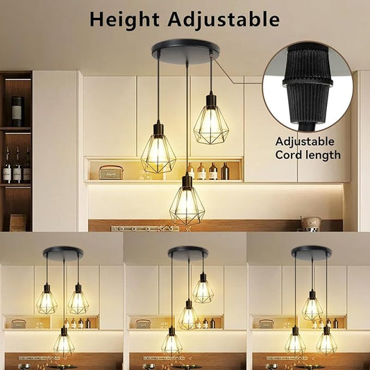 LTBLIGHT 3-Light Pendant Light Fixture, Farmhouse Hanging Lights with 1.2m Adjustable Cord, Ceiling Lighting for Kitchen Island Dining Room Hallway, E26 Base (Bulbs Not Included)