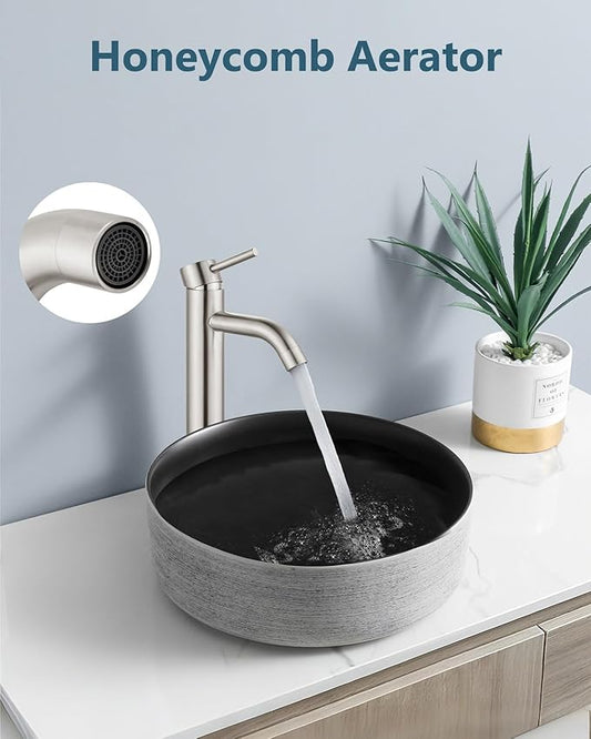 Aolemi Vessel Sink Faucet โ SUS304 Stainless Steel Tall Bathroom Faucet,Single Lever Handle,1 Hole Bathroom Faucets with Supply Lines and Pop Up Drain,Brushed Nickel