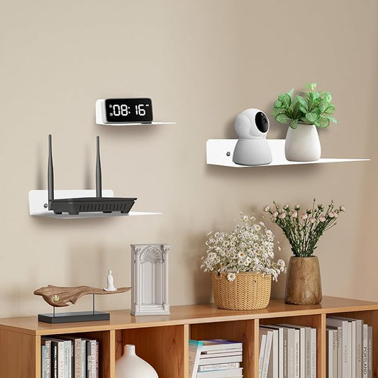 Steel Floating Shelves for Wall,Small Wall Shelf,Suitable for Bedroom, Living Room, Bathroom, Kitchen, Office (White, 2Pack 9.06x6.89 in)